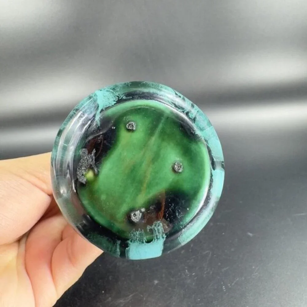 Canadian Art Pottery Bud Vase Green Black Drip Glaze Ceramic Vase Mid‎ Century
